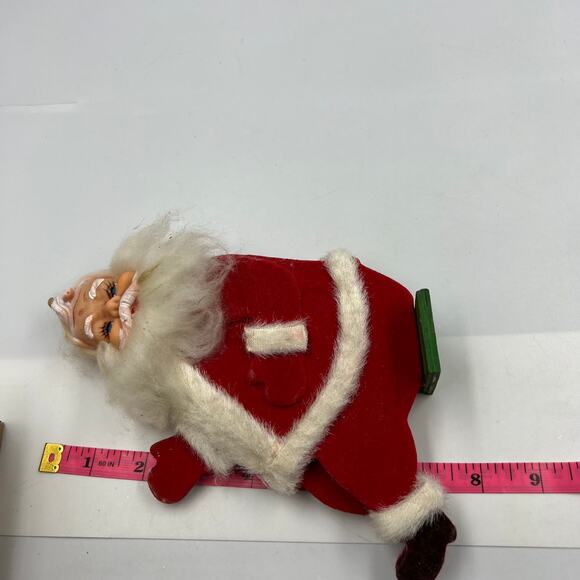 VTG Rubber Face Santa Claus Shelf Sitter Display Wood Felted Flocked MCM 1950 - Picture 2 of 10